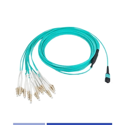 12 Fiber OM3 MTP® tot LC Simplex Fiber Optic Trunk Cable Vrouwelijke LSZH Patch Cord 1m