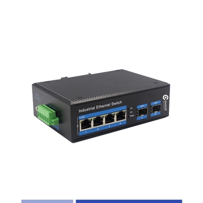 Industrial Fiber Media Converter 10/100/1000M 2 SFP met 4 RJ45-poorten Single-mode SMF Duplex 1310nm 20KM